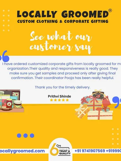 "They make sure you get samples and proceed only after giving final confirmation." This review from Prithvi Shinde emphasizes our commitment to a transparent process and ensuring client satisfaction before production.