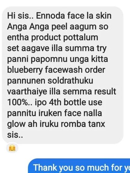 This customer's skin used to peel with any product she used. She tried my Blueberry Face Wash and is now on her fourth bottle with a glowing face. This is a 100% result.