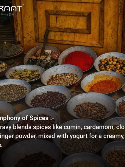 The gravy for my Dum Aloo is a symphony of spices like cumin, cardamom, and cloves, mixed with yogurt for a creamy, tangy sauce.