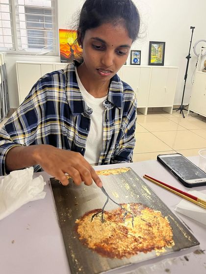 Another participant mastering the gold foil technique. The concentration and care in this moment is beautiful.