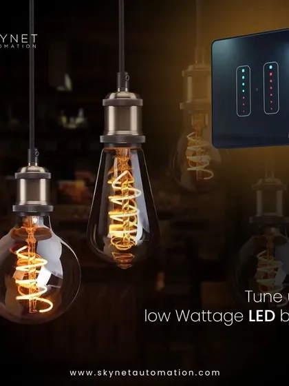 Our systems do more than just turn lights on and off; they create ambiance. This image highlights the dimming capabilities of our NEON series touch panels, perfectly paired with vintage-style, low-wattage LED bulbs to create a warm and inviting atmosphere.