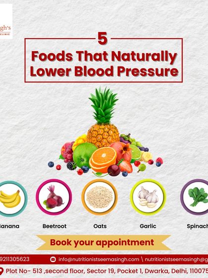 Nature has given us wonderful foods to naturally lower blood pressure. This guide shows five of them, including bananas, beetroot, oats, garlic, and spinach, which can be easily included in your daily diet.