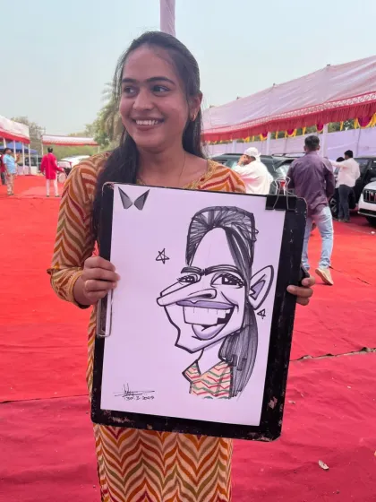 A smiling guest at the outdoor festival. My quick sketches are perfect for busy events.