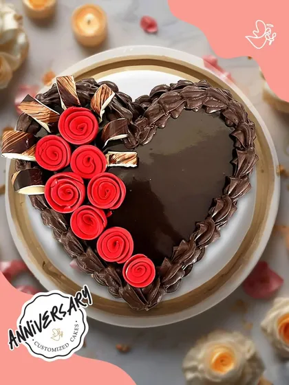 A classic symbol of love, this heart-shaped chocolate cake is rich, decadent, and romantic. We decorated it with deep red buttercream roses for Tisha and Gautam's anniversary in Sushant Lok.