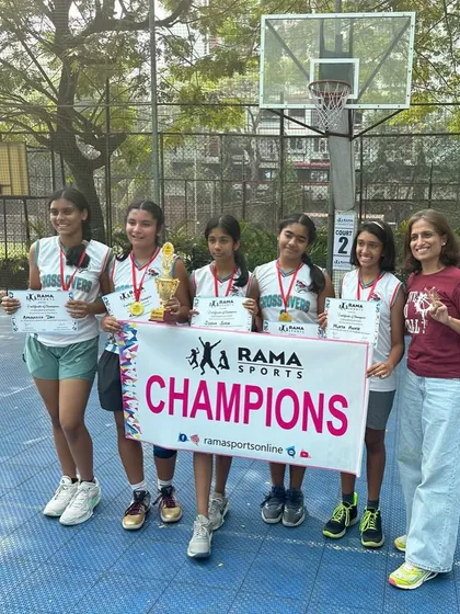 Our U-14 girls and women's category teams celebrating their championship wins at the Rama Sports tournament. It's a proud moment to see multiple teams dominate on the court.