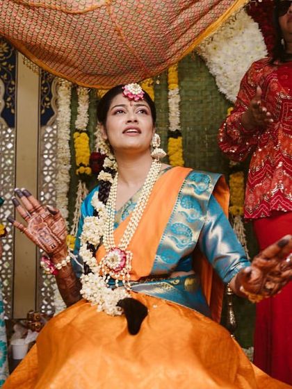 A candid moment from the Haldi ceremony. My team and I manage everything so that the family can focus on the rituals and enjoy the moment.