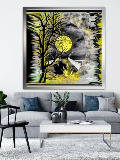 An abstract digital painting of a moonlit scene, with distorted effects for a surreal, dream-like quality.