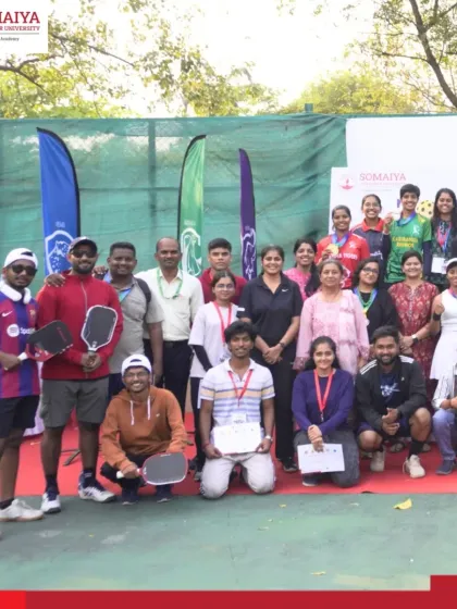 A group of participants and organizers at the Somaiya Pickleball TOSS. I ensure a well-staffed event to manage everything from scoring to player coordination.