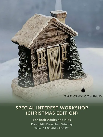 An advertisement for our special Christmas workshop where participants can create their own ceramic house. These sessions are designed for both adults and kids to enjoy the holiday spirit together.
