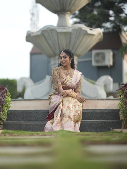 Additional views showcasing the variety and detail of my heirloom bridal sarees. Each image captures a different angle, moment, or detail, from full portraits to close ups of the fabric and embroidery, illustrating the complete story of each bride's custom creation.