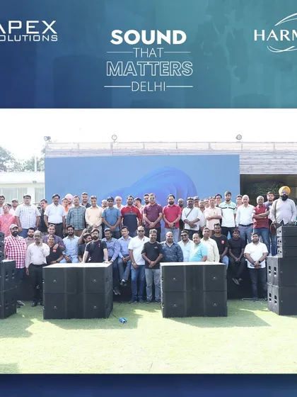 Our team and partners gather for a group photo after the successful 'Sound That Matters' event in Delhi. This image captures the collaborative spirit and positive outcome of a well-executed brand showcase and technology demonstration.