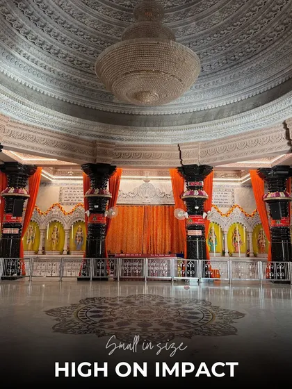 In a large hall like this, achieving uniform sound coverage without overwhelming volume is a technical challenge. We use strategically placed, compact speakers that are small in size but high on impact, ensuring every devotee experiences the same level of clarity and immersion, no matter where they are seated.
