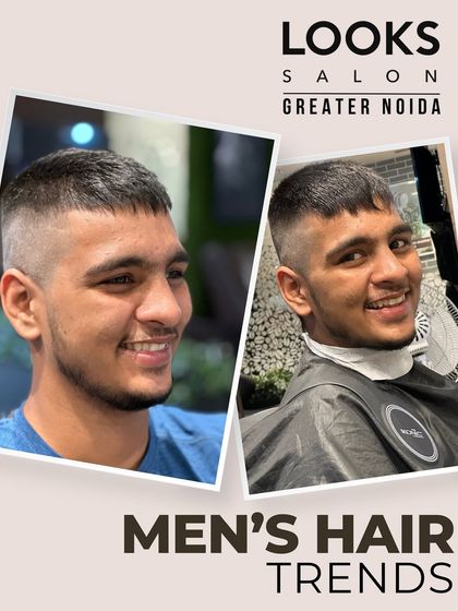 A before-and-after collage of a men's buzz cut with a fade. This is a great low-maintenance yet fashionable haircut option.
