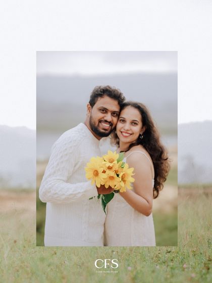 A collage that highlights the cheerful and sunny vibe of a shoot with sunflowers, capturing the couple's warm smiles.