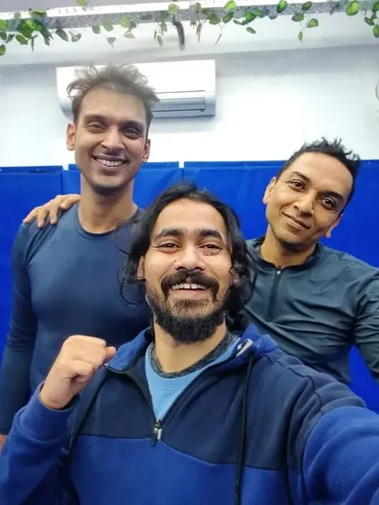 Three of our members after a No-Gi class, demonstrating the strong bonds built through challenging training.