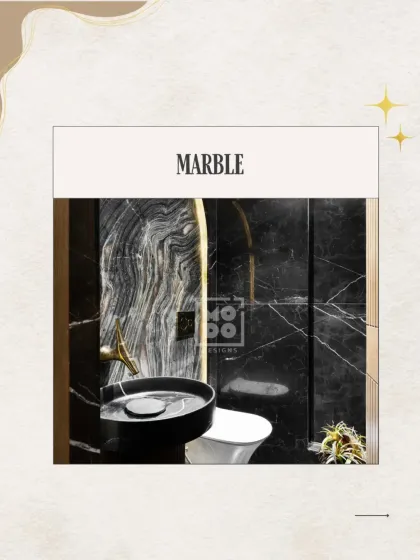 Marble continues to be a top trend for luxurious washrooms. Here, we showcase a bold black marble design that exudes sophistication and timeless elegance.