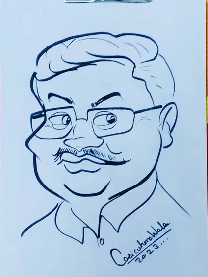 Another funny caricature of a man with a mustache and glasses.