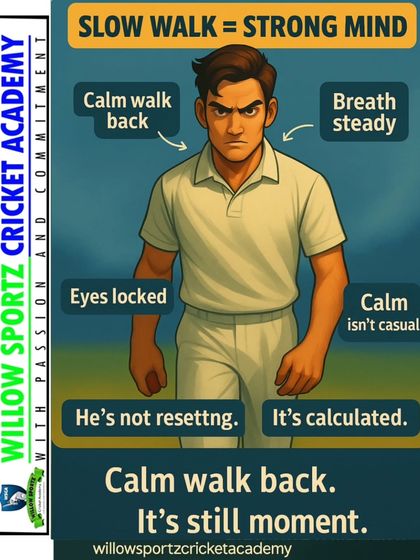A slow walk back to the mark shows a strong mind. We teach our bowlers to stay calm, breathe, and reset with calculated purpose, not frustration.