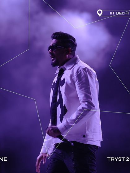 Divine, the voice of the streets, during his exclusive Delhi campus gig at Tryst 2024, IIT Delhi.