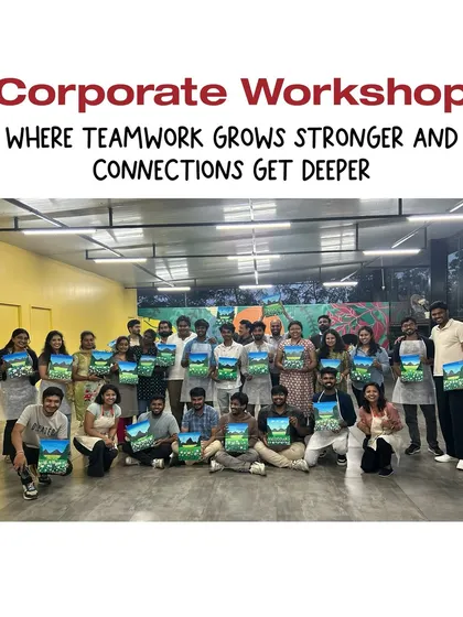 This is what pure team joy looks like! I love seeing a room full of colleagues bonding and creating together. My corporate art workshops are designed to be the perfect break from the usual, fostering teamwork and making memories.