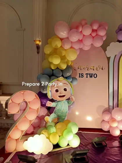 More examples of my popular Cocomelon themed birthday decorations, showcasing different arrangements with character cutouts, balloon arches, and personalized backdrops for first and second birthdays.