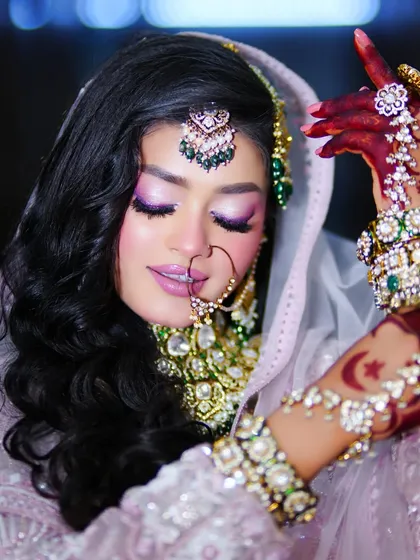 Another beautiful angle of the Eid look, showing the intricate jewelry and the soft draping of the dupatta.
