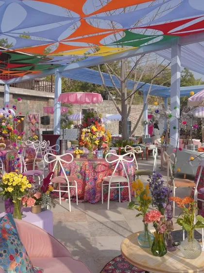 A Haldi celebration should be full of joy. We used a kaleidoscope of quirky prints, vibrant spring blooms, and playful details to turn this space in Udaipur into a heartwarming and energetic party. This is our take on cutesy, dainty, and playful decor.