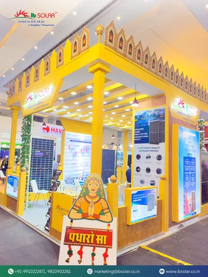 Our Rajasthan-themed stall at the Harit Bharat Expo in Kota, complete with a traditional "Padharo Sa" welcome. The design reflects our deep connection to the state that is leading India's solar revolution.