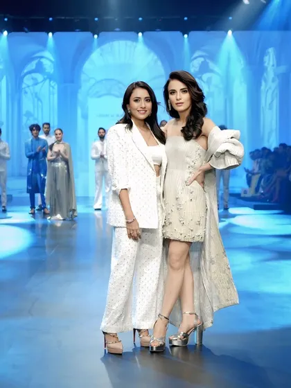 Radhika Madan posing with the designer. This shot celebrates the creative partnership behind the stunning runway look.