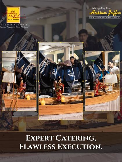 Expert catering and flawless execution are our promises. This unique sushi boat display demonstrates our creative approach to food presentation, tailored to an Asian-themed event.