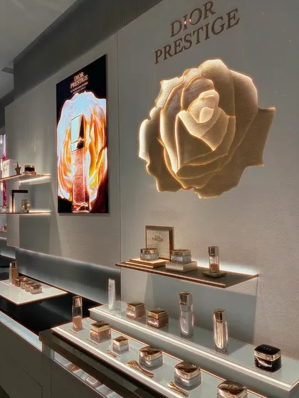 Admiring the beautiful Dior Prestige display. I'm always inspired by luxury and beauty.