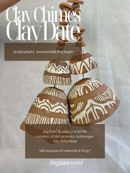 Learn to sculpt playful, textured bells that jingle in our 'Clay Chimes' clay date. This workshop covers shaping, carving, and assembling your own set of handmade ceramic bells.