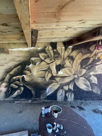 One color is all I need. This was an impromptu piece on a cow dung thatched wall in Kalga. The texture of the wall was amazing to work with.