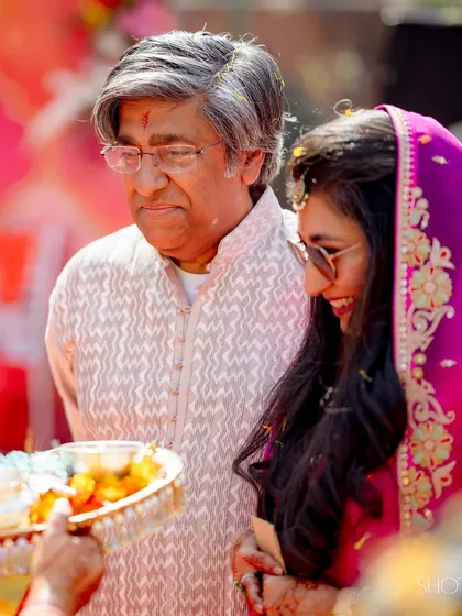 The Mayra ceremony, a beautiful tradition where the maternal uncle showers the bride's family with gifts. We capture these moments of family love and emotion.