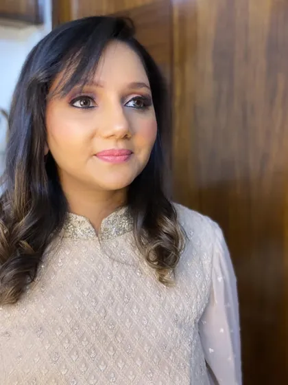 A different angle of the glowing client look. The makeup is blended to perfection, ensuring she looks flawless both in photos and in person.