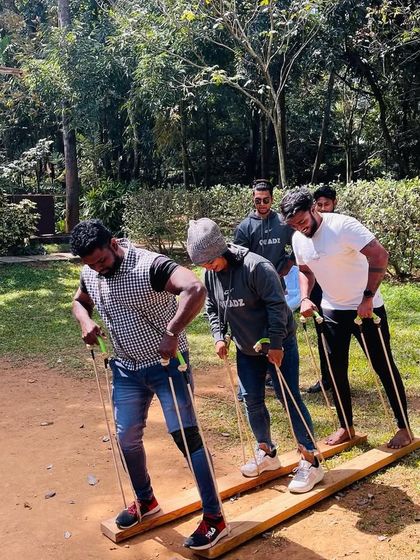 More team-building action. This activity required coordination and communication, skills that our trainers use every day in the gym.