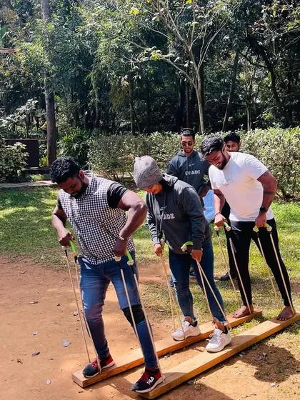 More team-building action. This activity required coordination and communication, skills that our trainers use every day in the gym.