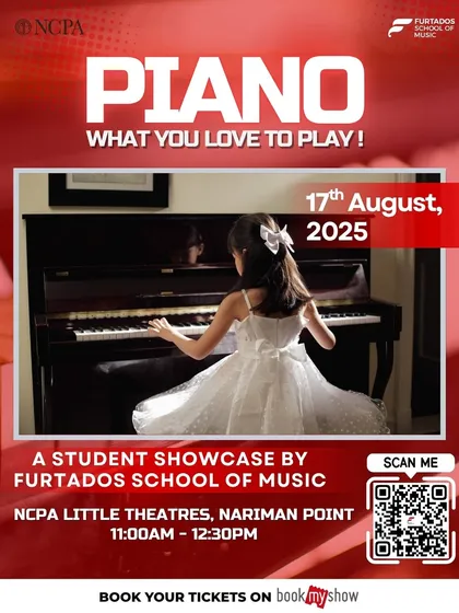 The official poster for our student showcase at the prestigious NCPA Little Theatre in Mumbai. Performing at such a renowned venue is an incredible opportunity and a milestone for our young pianists.