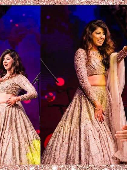 A collage of the bride's expressive and fun moments during her dance performance.