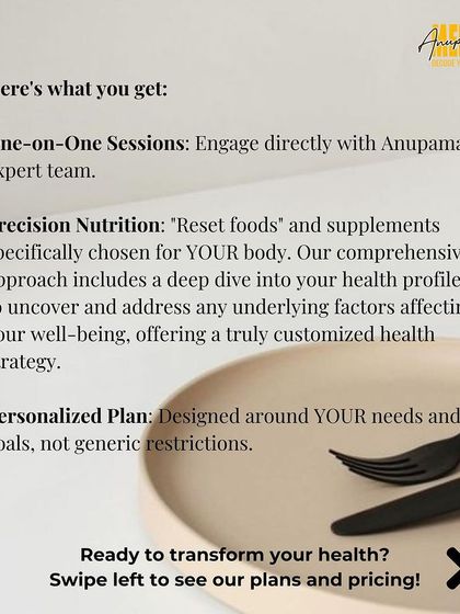 Here's what you get with my team: one-on-one sessions, precision nutrition with "reset foods," and a personalized plan.