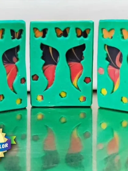 I was so thrilled when my butterfly soaps won a recognition award for the best use of color. This was for a "peekaboo" soap challenge, where the colorful wings are revealed through cutouts in a sheet of soap dough.