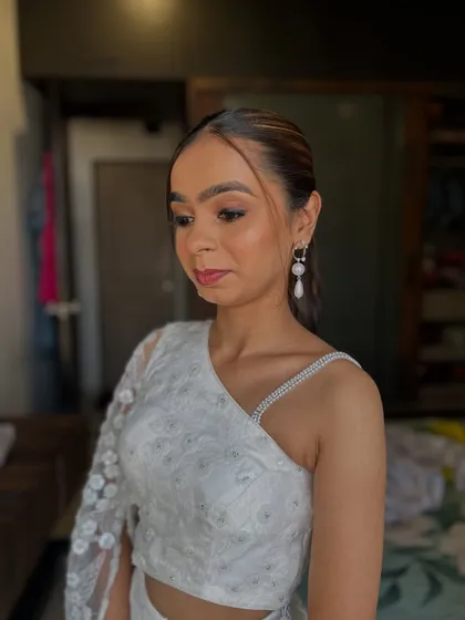 A close-up of the soft, angelic makeup.