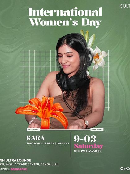 An artist-specific poster for Kara for the International Women's Day event. This highlights individual artists within the collective, giving each of them a promotional spotlight.