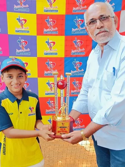A star from our U-10 tournament receives the Man of the Series award. This trophy recognizes consistent, all-round performance from our youngest competitors.