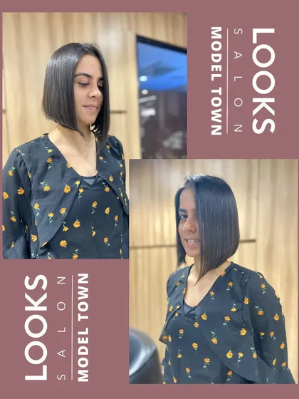 The classic bob, perfected. This collage showcases a sleek and modern bob haircut, demonstrating our skill in precision cutting for a sharp, polished look. It’s a timeless style that we tailor to fit your features perfectly.