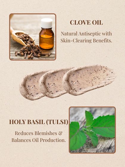 My Old Rose Clay Mask also contains Clove Oil, a natural antiseptic with skin-clearing benefits, and Holy Basil (Tulsi) to reduce blemishes and balance oil production.