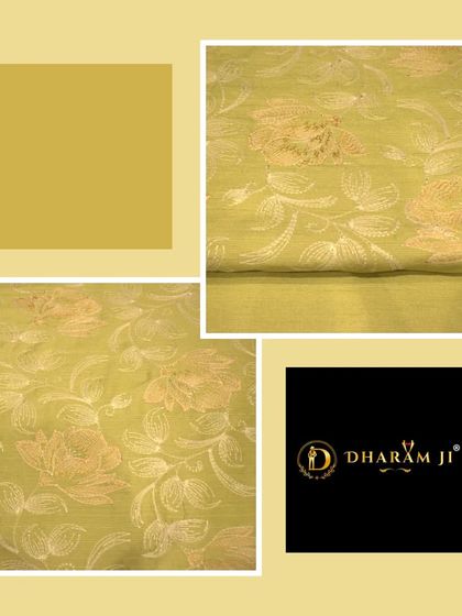 A swatch of light green fabric with delicate floral embroidery. This is a great option for a fresh, festive look.
