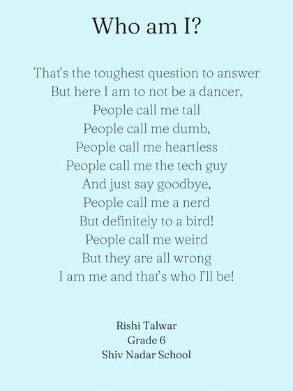 "I am me and that's who I'll be!" A powerful poem of self-acceptance from a 6th-grade student in the 'Unearth' program. This is the taste of freedom and confidence we aim to cultivate in every child.