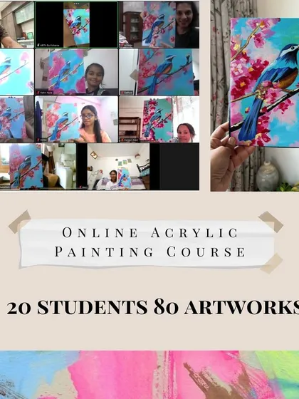 A snapshot from our online acrylic course, where 20 students created 80 beautiful artworks. It's a joy to guide so many on their creative journey.