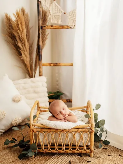 My studio includes a boho-themed corner with natural textures and soft light. It's the perfect setting for creating warm, earthy, and stylish portraits of your newborn.